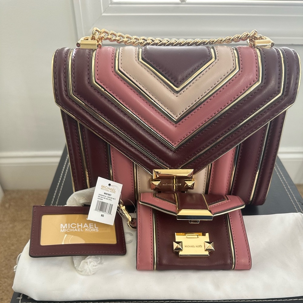 🔥🔥NWT Michael Kors Whitney Colorblock Strips Quilted (Bundle Deal) w/ wallet